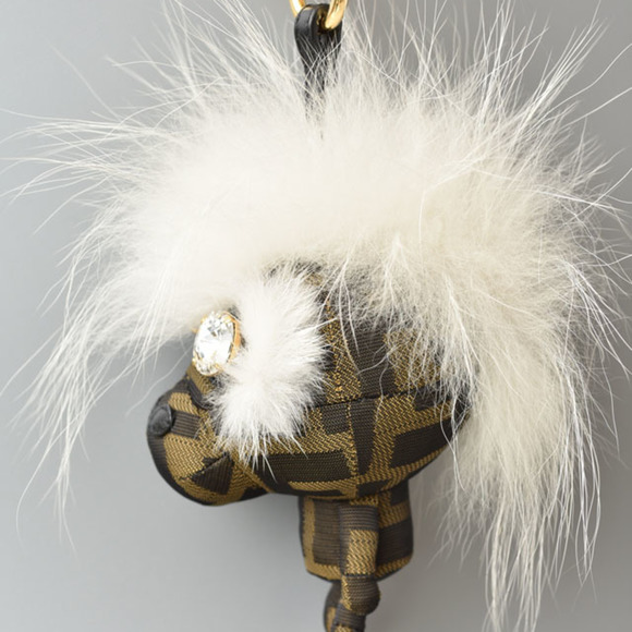 FENDI key holder bag charm  Zucca space monkey nylon canvas fur rhinestone - Picture 2 of 8